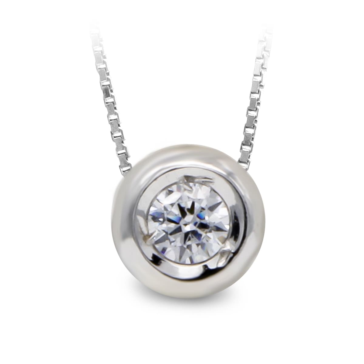 18K COLGANTE ORO BLANCO CHATON 5 MM CADENA 45CM