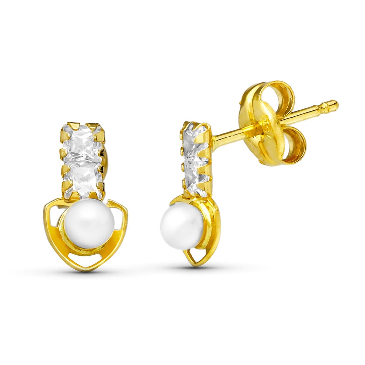 Pendientes Perla Triangulo 8 x 4 mm de oro amarillo 18K