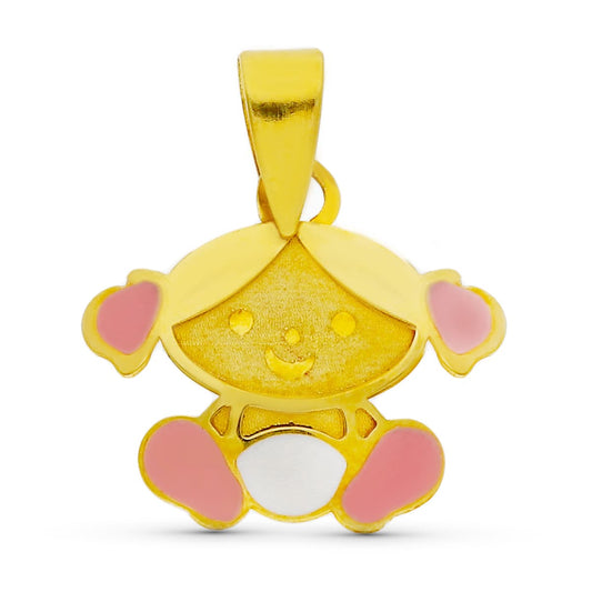 18K COLGANTE ORO AMARILLO ESMALTE NIÑA 11X11 MM