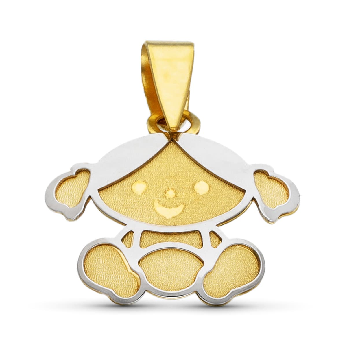 18K COLGANTE ORO BICOLOR NIÑA LASER MATE Y BRILLO