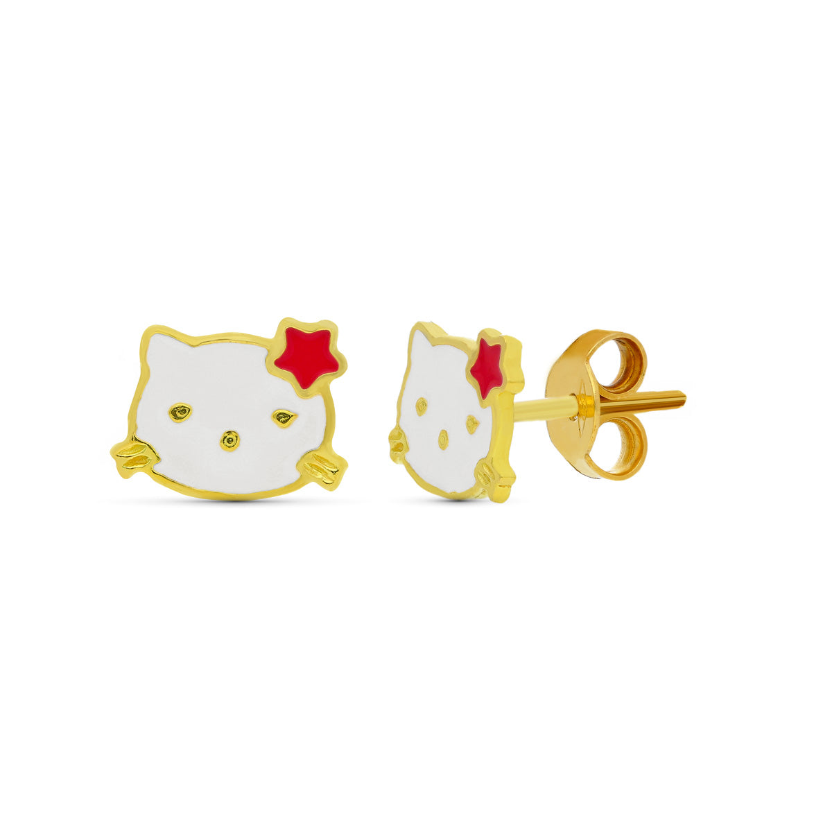 Pendientes Kitty Esmalte 10 x 7 mm de oro amarillo 18K