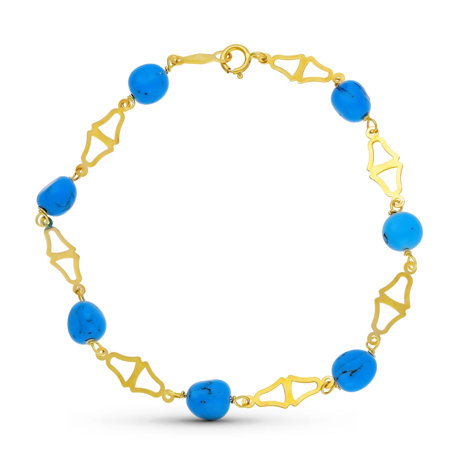 Pulsera Turquesas 18 cm de oro amarillo 18K