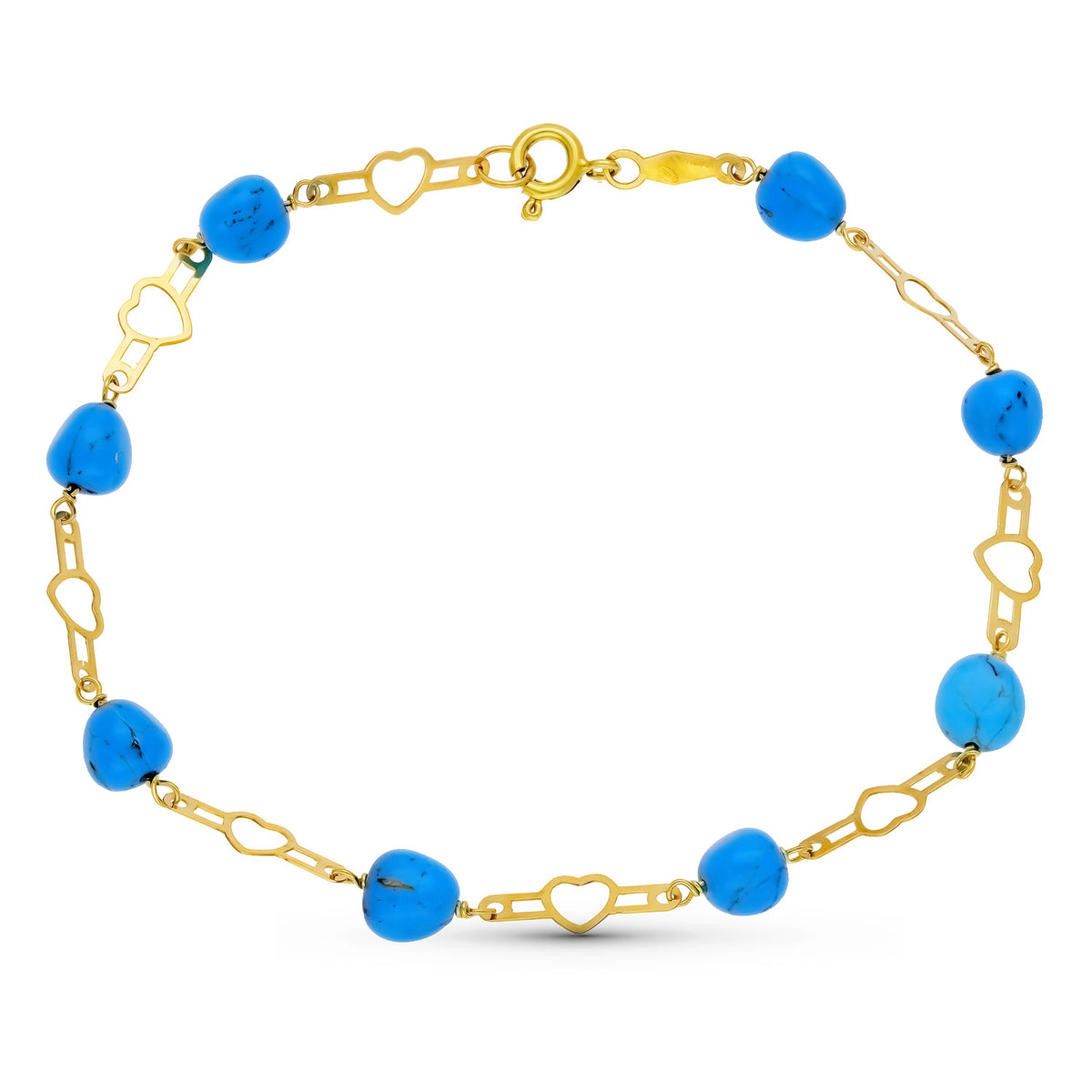 Pulsera Turquesas Motivos 19 cm de oro amarillo 18K
