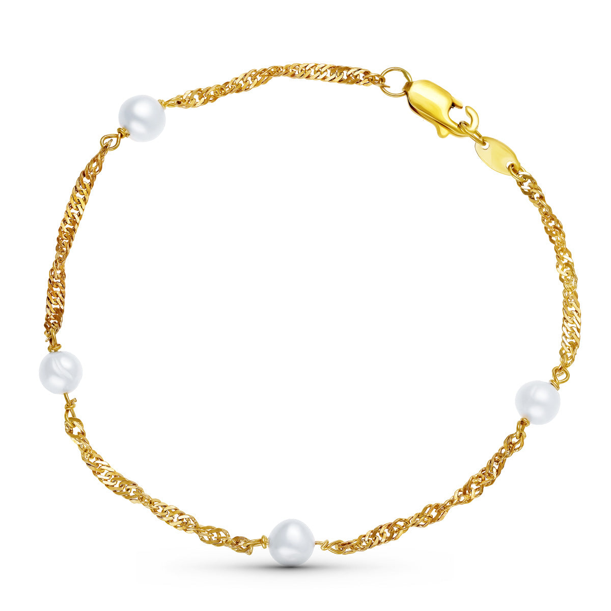 Pulsera Perla 5 mm Singapur 19 cm de oro amarillo 18K