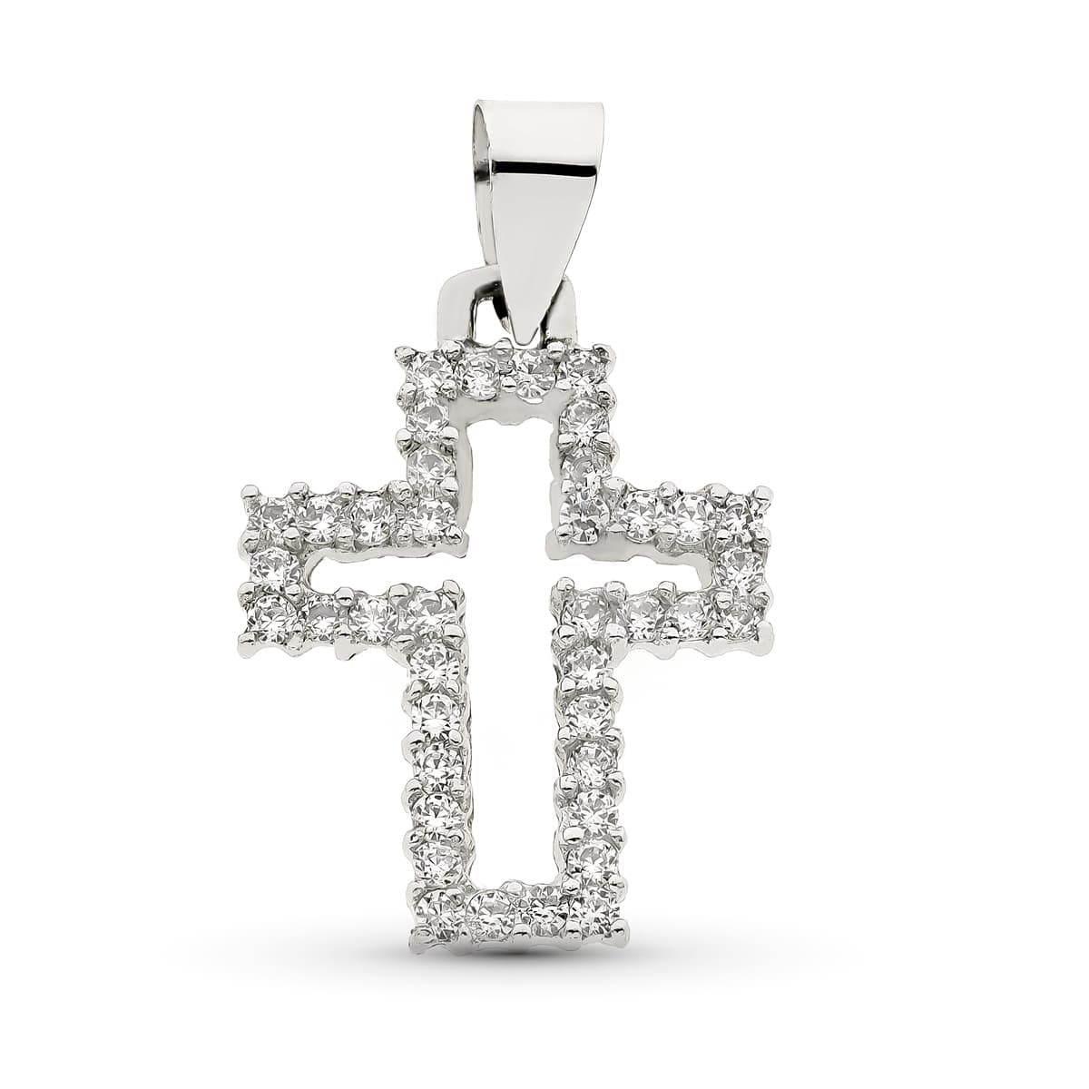 18K CRUZ ORO BLANCO CON CIRCONITA 23X17 MM