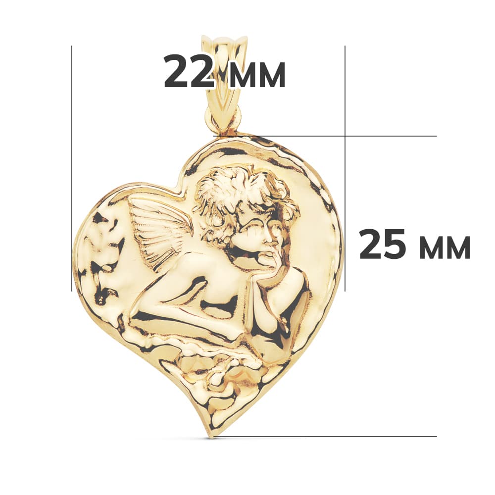 18K COLGANTE ORO AMARILLO ANGELITO CORAZON 25X22 MM
