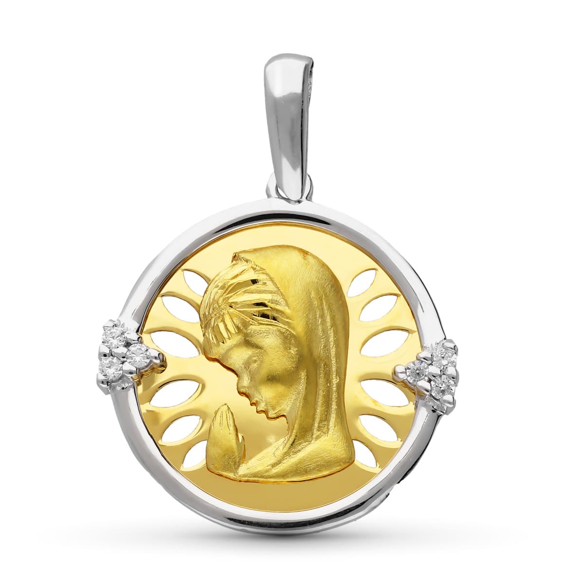 18K MEDALLA ORO AMARILLO ORO BICOLOR VIRGEN NIÑA 21X20 MM