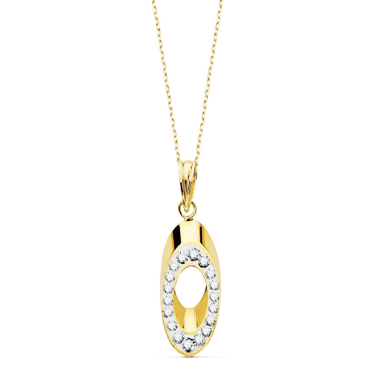 18K COLGANTE BICOLOR OVAL CIRCONITA CON CADENA