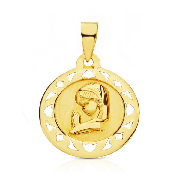 18K MEDALLA ORO AMARILLO VIRGEN NIÑA CALADA 18 MM