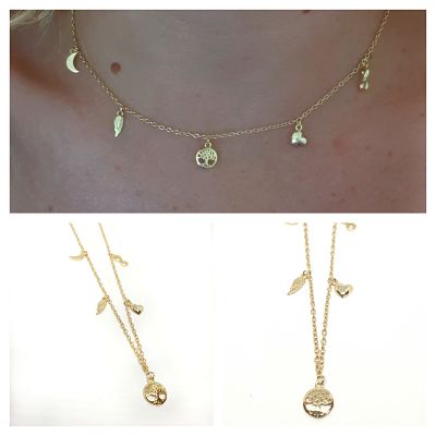 Collar charms árbol de la vida de plata de ley con baño de oro de 14 quilates - Joyería Zafir