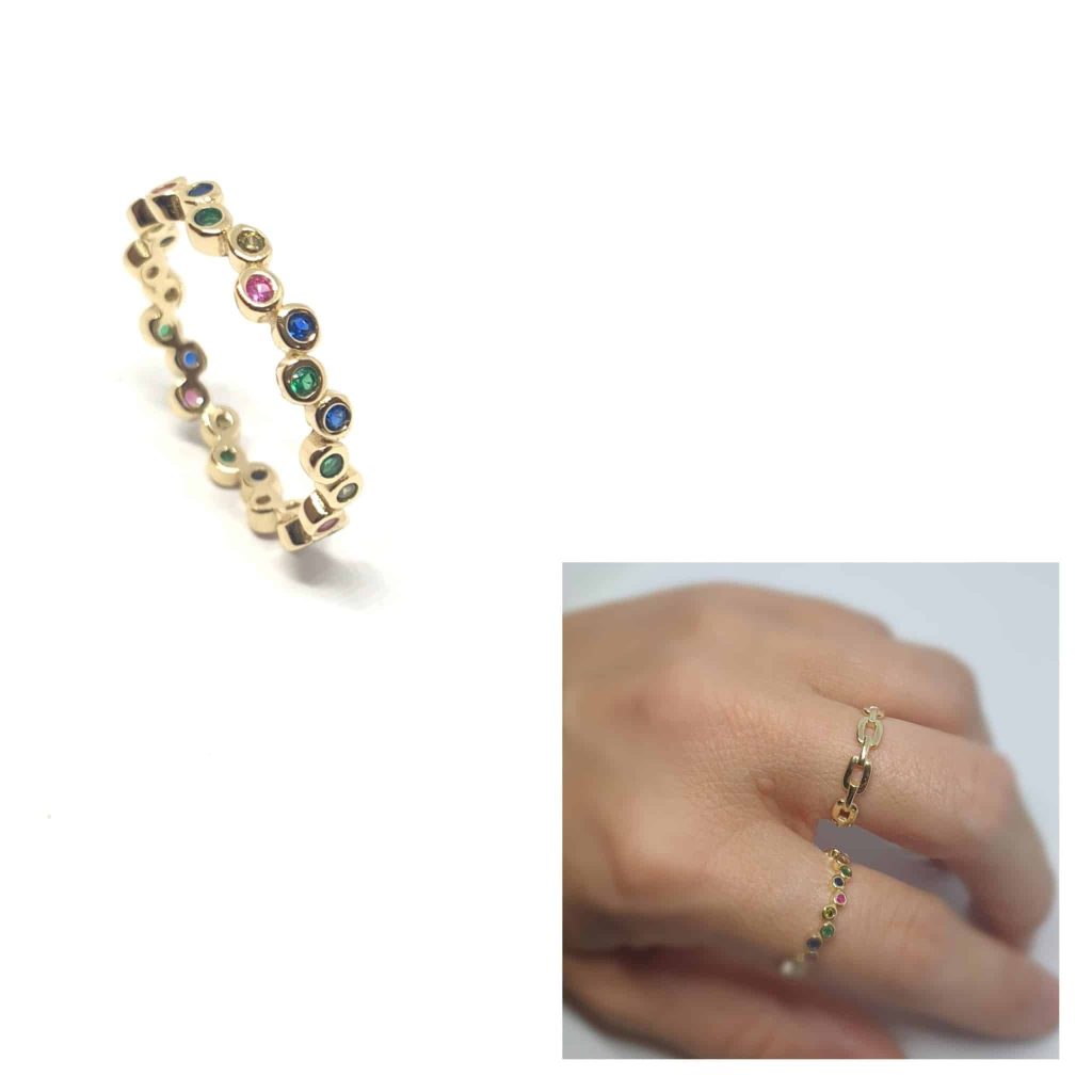 Anillo burbujas oro multicolor de 14 quilates