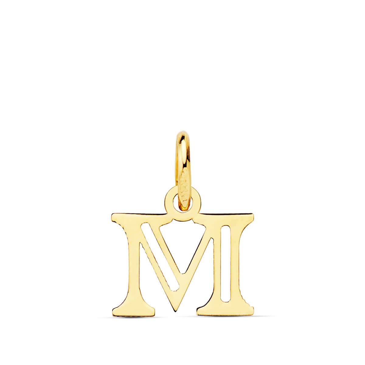 Colgante Letra " M " . 12 x 10 mm de oro amarillo 18K