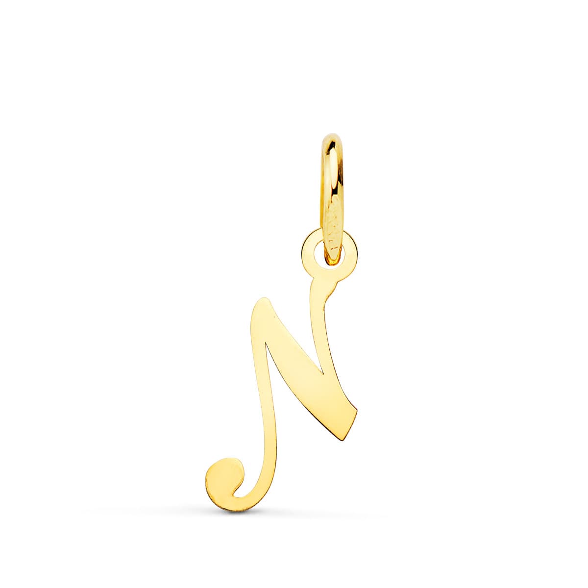 Colgante Incial Letra " N " 15 x 8 mm de oro amarillo 18K