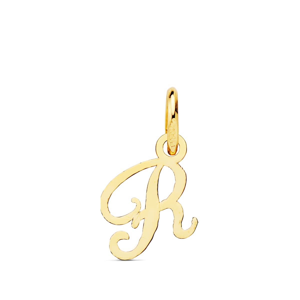 Colgante Incial Letra " R " 11 x 9 mm de oro amarillo 18K