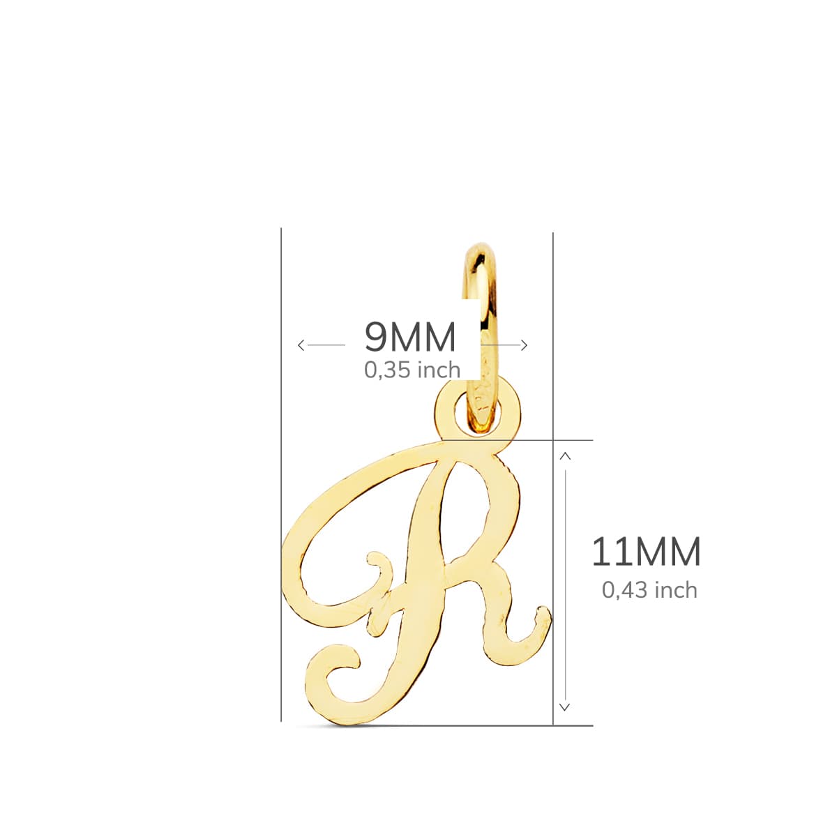 18K COLGANTE ORO AMARILLO INCIAL LETRA " R " 11X9 MM