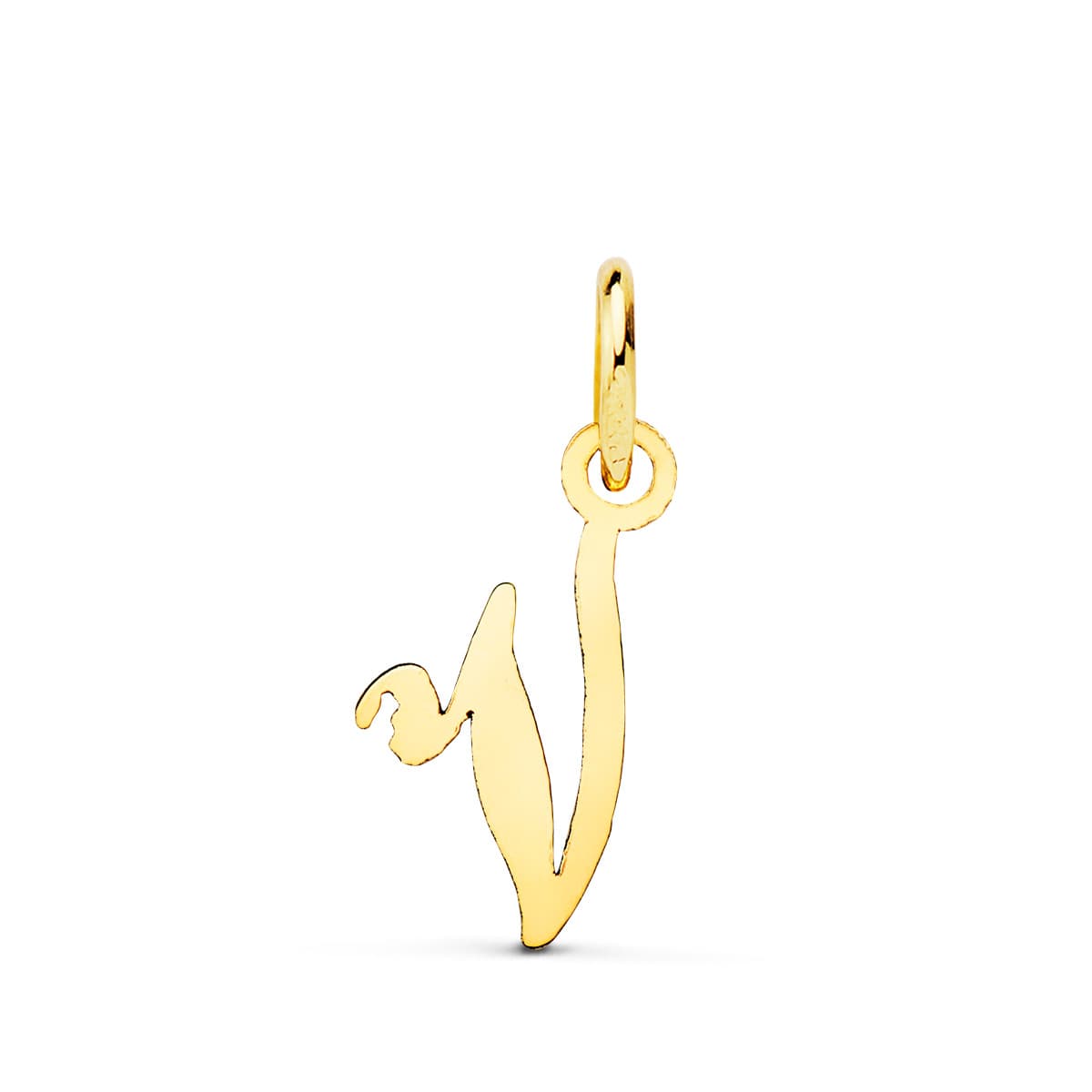 Colgante Letra " V " 15 x 12 mm de oro amarillo 18K