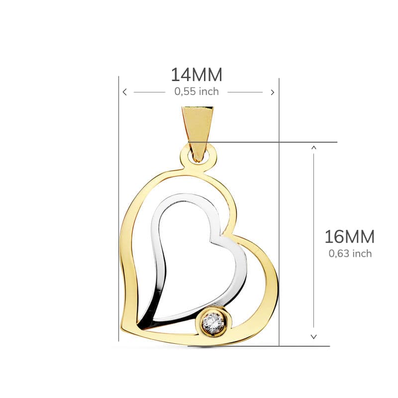 18K COLGANTE CORAZON ORO BICOLOR 16X14 MM Y CIRCONITA