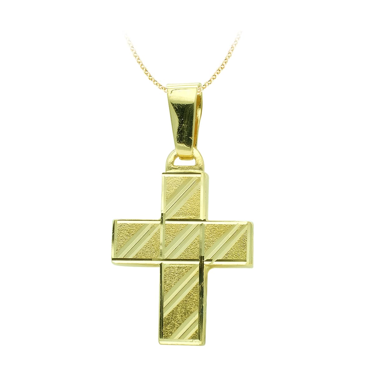18K CRUZ ORO AMARILLO HUECA TALLADA 20X14 MM