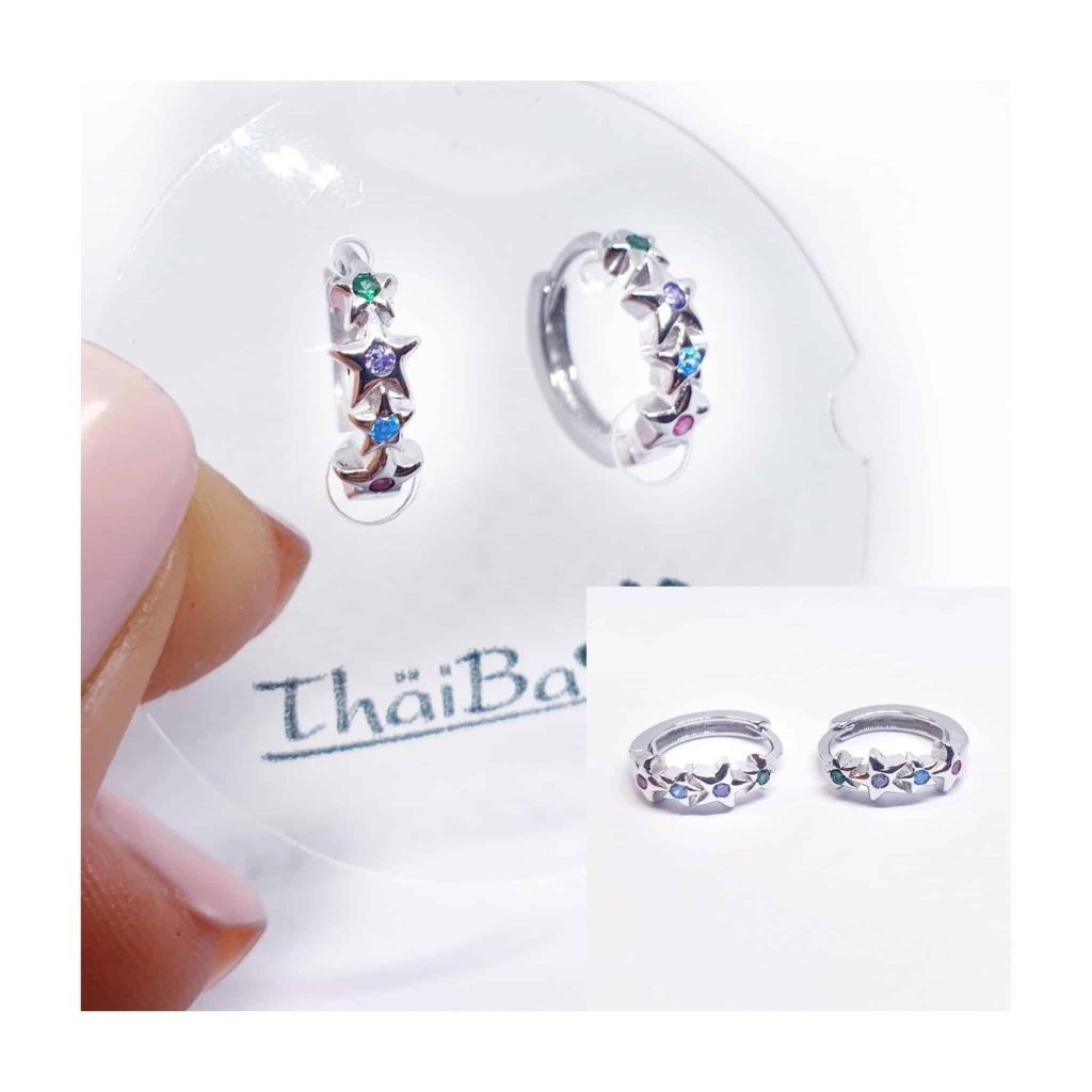 Pendientes aros estrellas colores de plata de ley