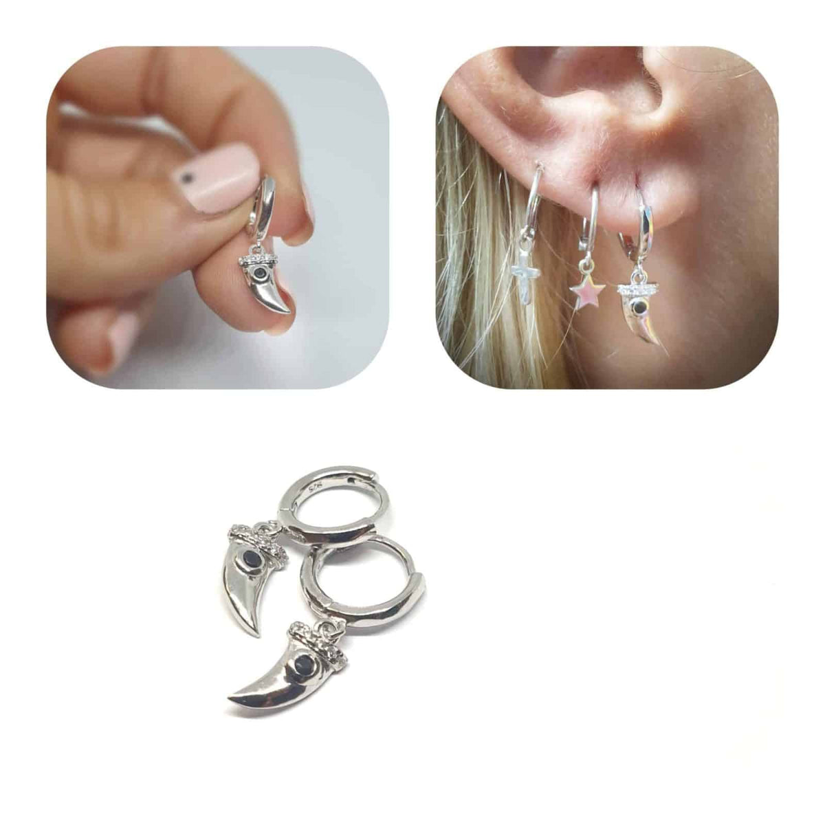 Pendiente colmillo plata de plata de ley - vista adicional