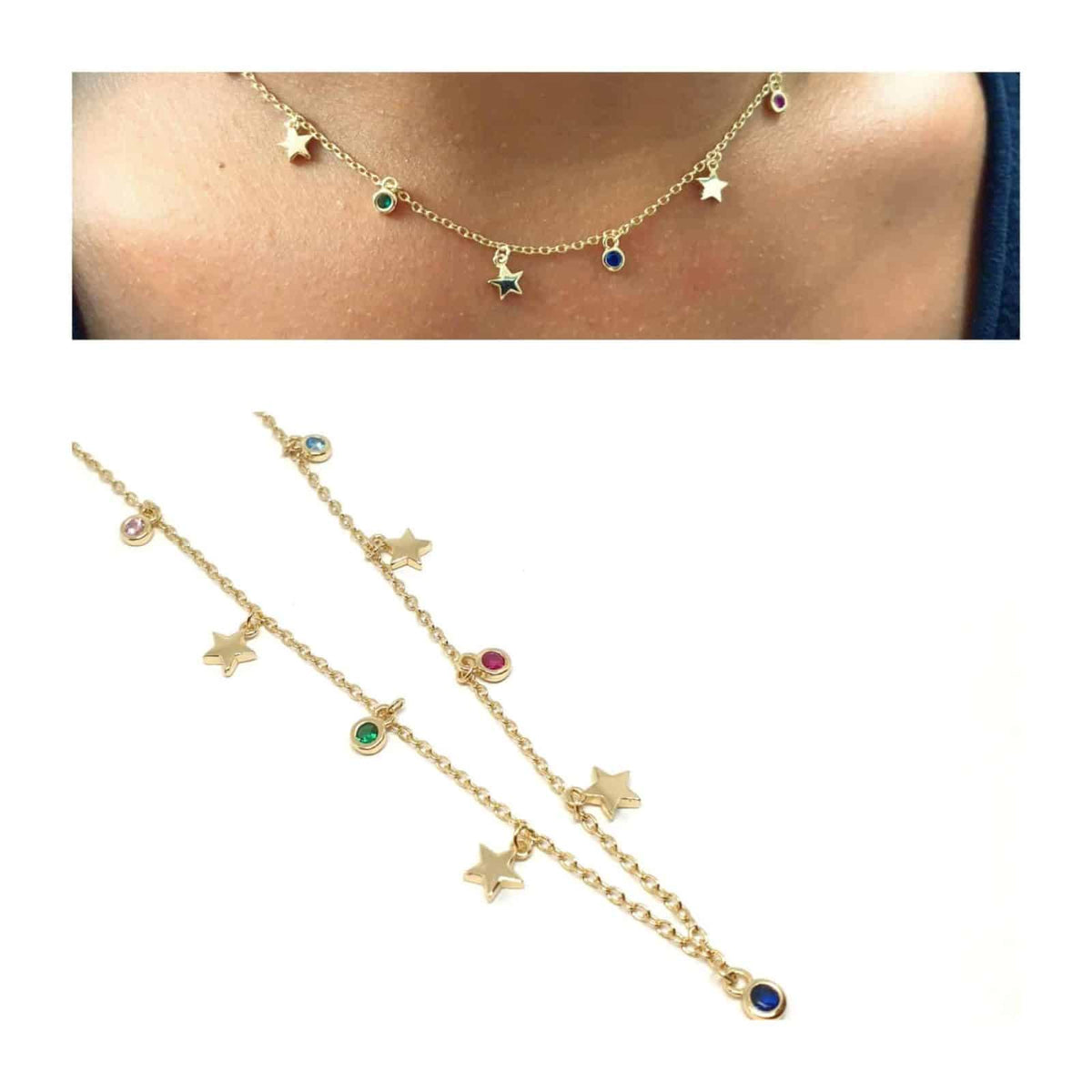 Collar estelar de plata de ley con baño de oro de 14 quilates - vista adicional