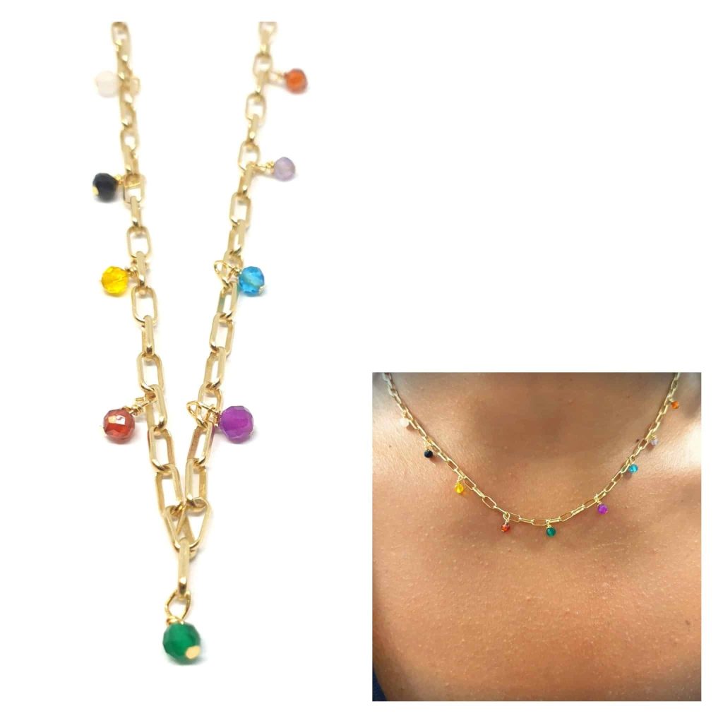 Collar eslabón oro multicolor de plata de ley