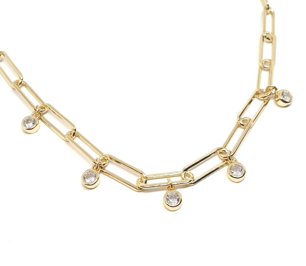 Collar eslabón oro circonitas de plata de ley