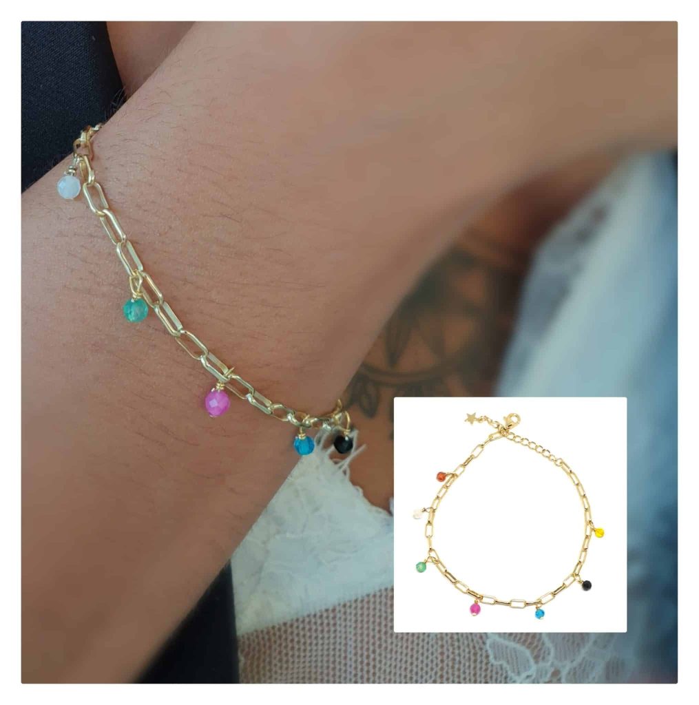Pulsera mini eslabones happy oro de plata de ley