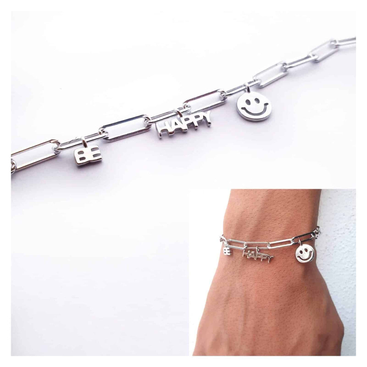 Pulsera be happy de plata de ley - vista adicional