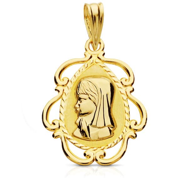 Medalla Virgen Niña Lagrima 22 x 16 mm de oro amarillo 18K