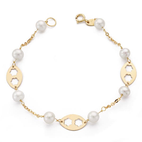 18K PULSERA COMUNION ORO AMARILLO PERLA 5.5 MM 17.50CM