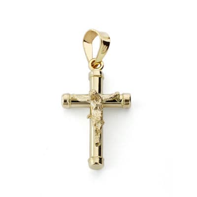18K CRUZ ORO AMARILLO CON CRISTO HUECA 18X10 MM