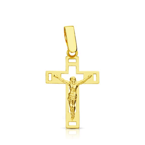 18K CRUZ ORO AMARILLO CON CRISTO CALADA LASER. 22X14 MM