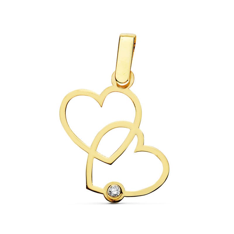 Colgante Dos Corazones Unidos Calados. Medida: 20 x 13 mm de oro amarillo 9K