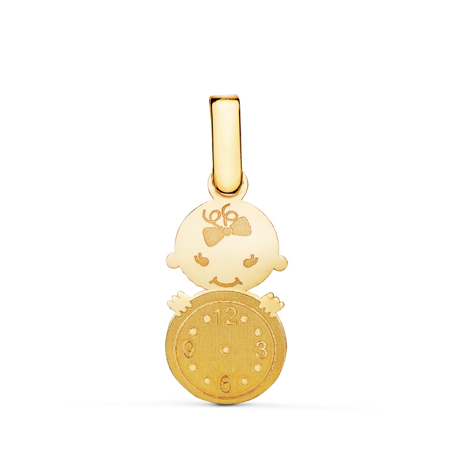 18K COLGANTE ORO AMARILLO NIÑA CON RELOJ. MEDIDA: 18 X 11 MM