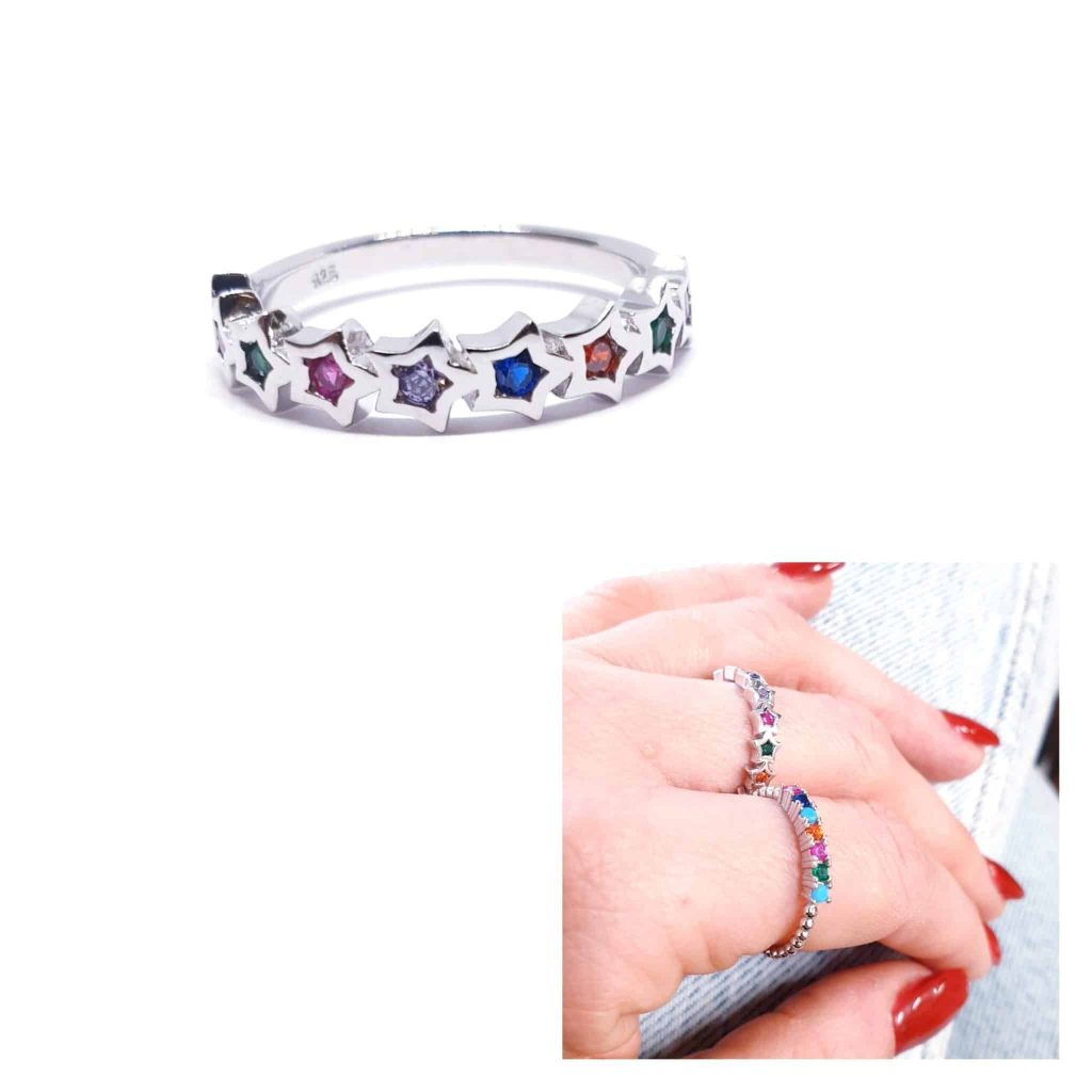 Anillo rainbow stars de plata de ley