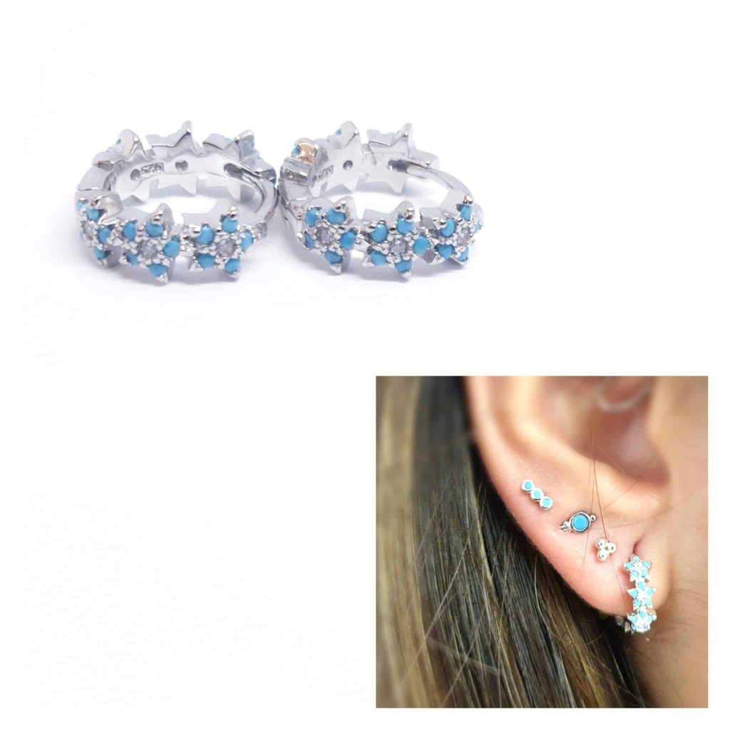 Pendientes primavera azul de plata de ley