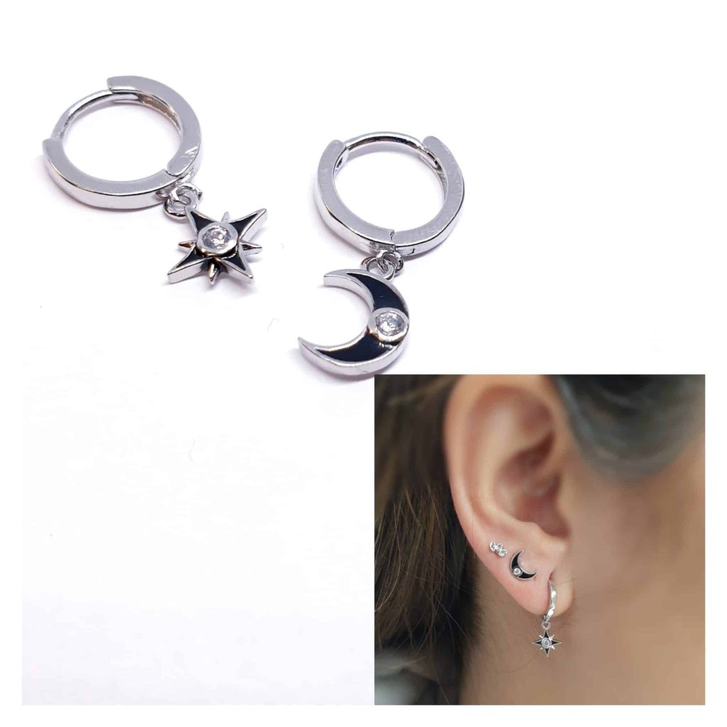 Pendientes universo negro de plata de ley
