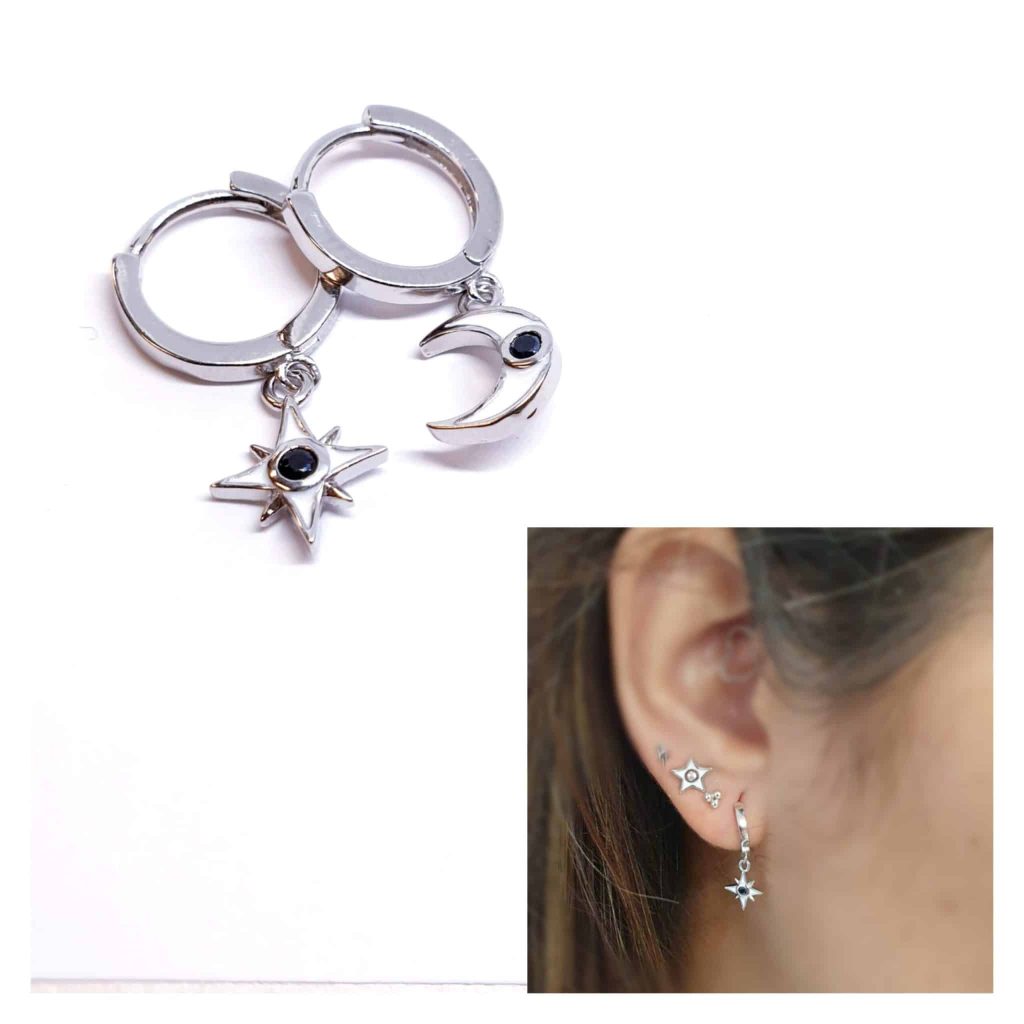 Pendientes universo blancos de plata de ley