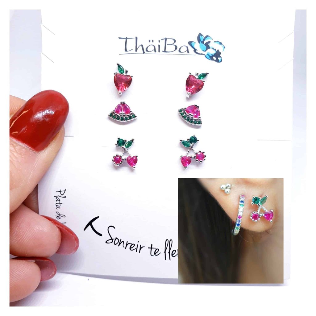 Pendientes frutas mix de plata de ley