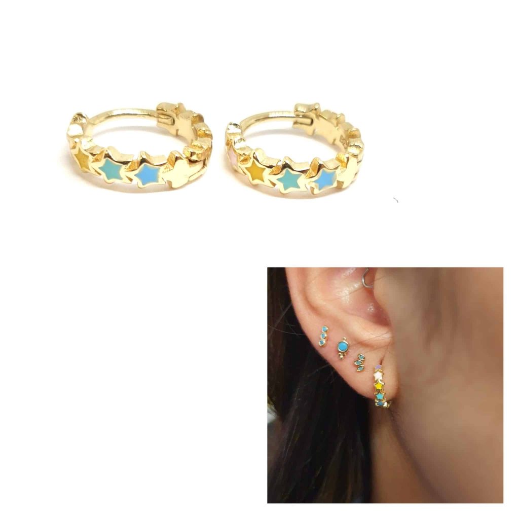 Pendientes mini happy oro de plata de ley