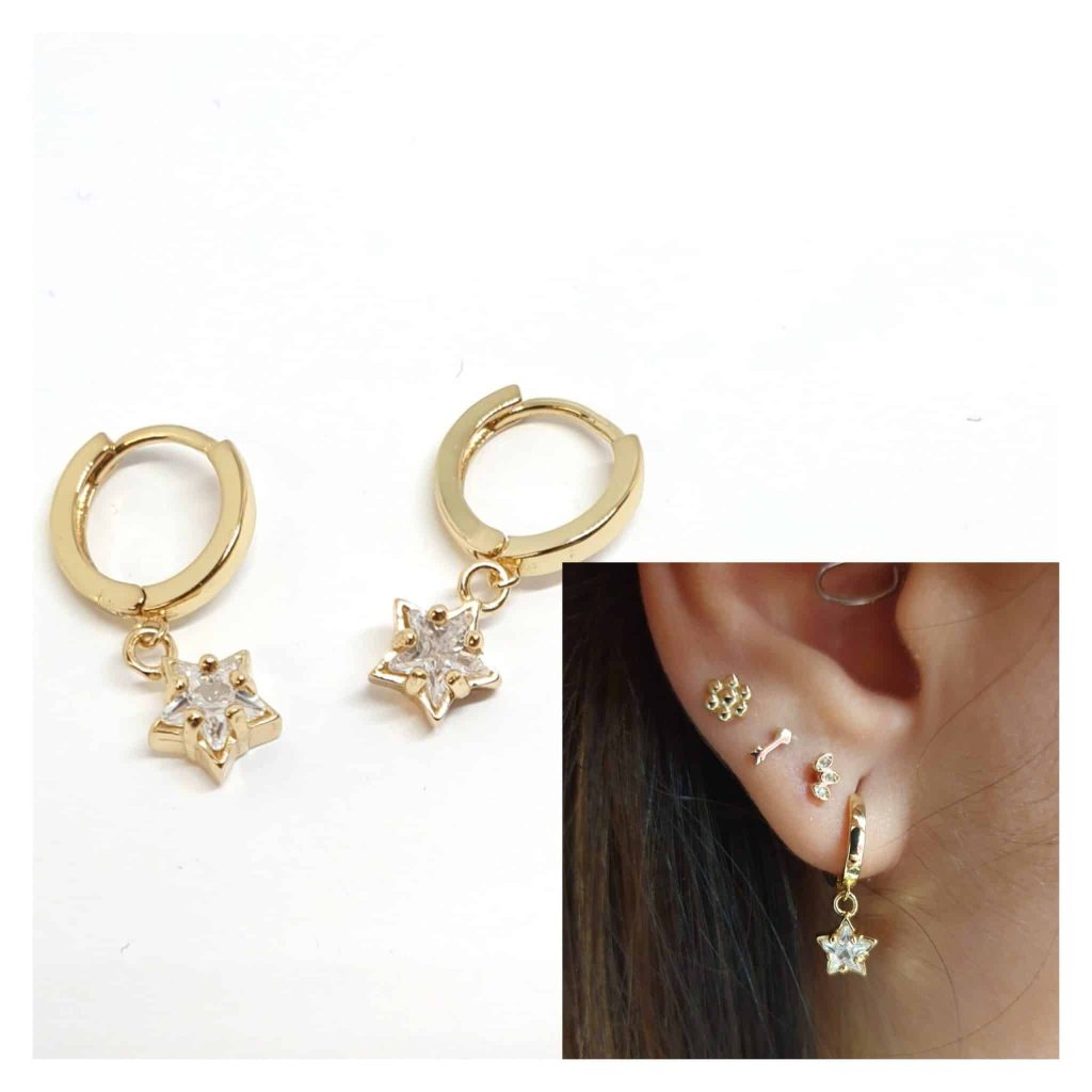 Pendientes basic stars oro de 14 quilates