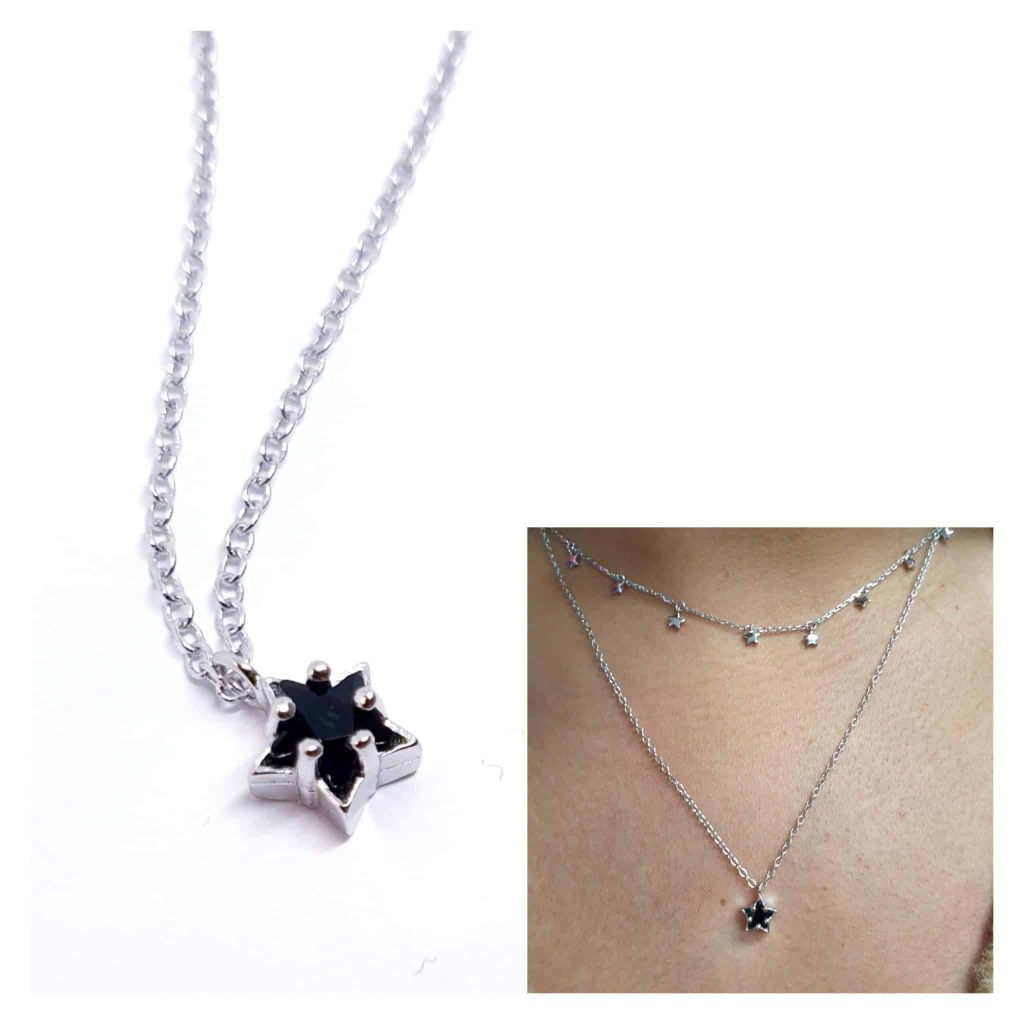 Collar estrella negra de plata de ley