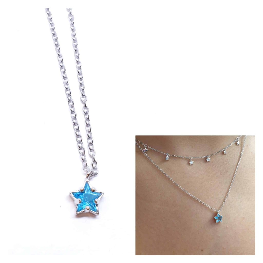 Collar estrella azul de plata de ley