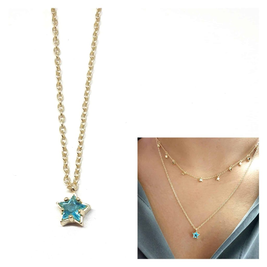 Collar estrella azul oro de 14 quilates