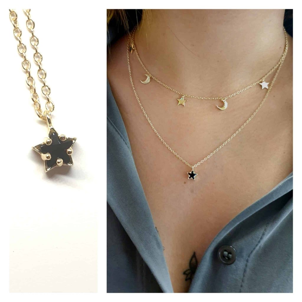 Collar estrella negra oro de 14 quilates