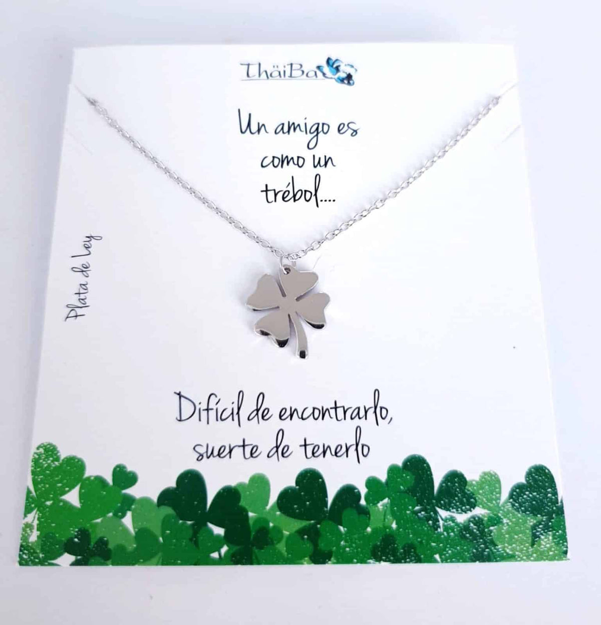 Collar trébol de la suerte de plata de ley - vista adicional