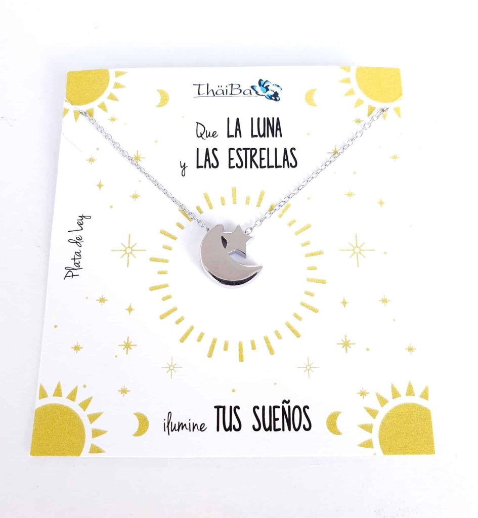 Collar luna y estrella de plata de ley