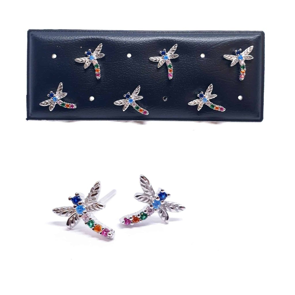 Pendientes libélula multicolor de plata de ley