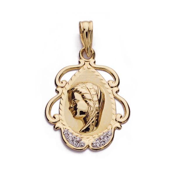 Medalla Virgen Niña Circonita 23 x 17 mm de oro amarillo 9K